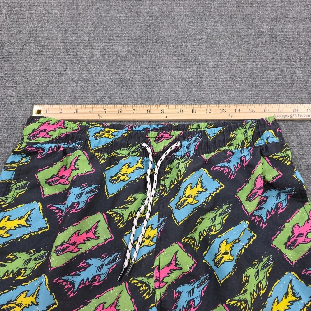 Maui and Sons Shark Board Shorts Swim Trunks 90s Vintage Neon Mens‎ L